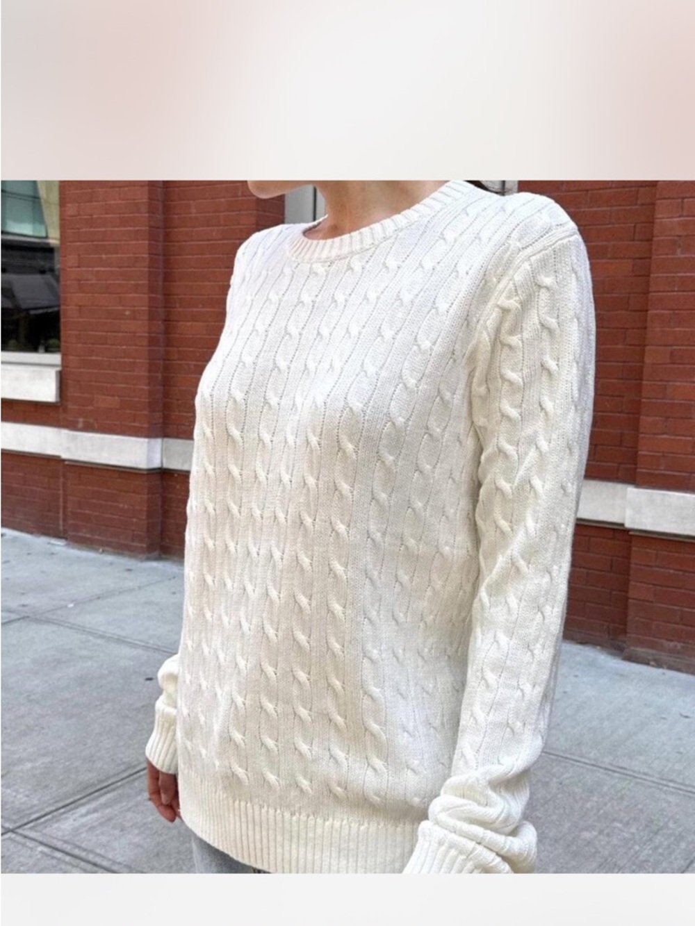 Brandy Melville Cream Cable Knit Crewneck Sweater